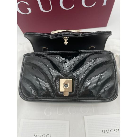 NEW!  GUCCI BLACK PATENT LEATHER MARMONT GG CROSSBODY BAG PURSE BOX AUTHENTIC - Picture 9 of 13